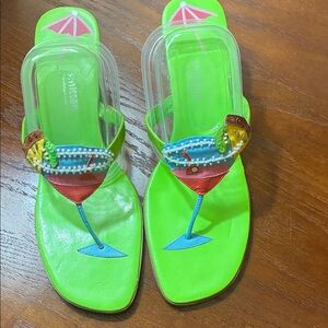 Smitten Lime Green Cocktail Embellished Slide Sandals 11